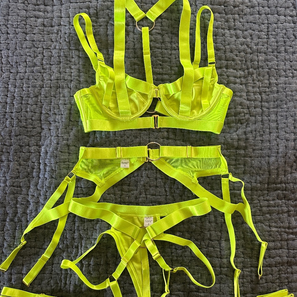 Kaei & Shi Neon Green Strappy Lingerie Set NEW